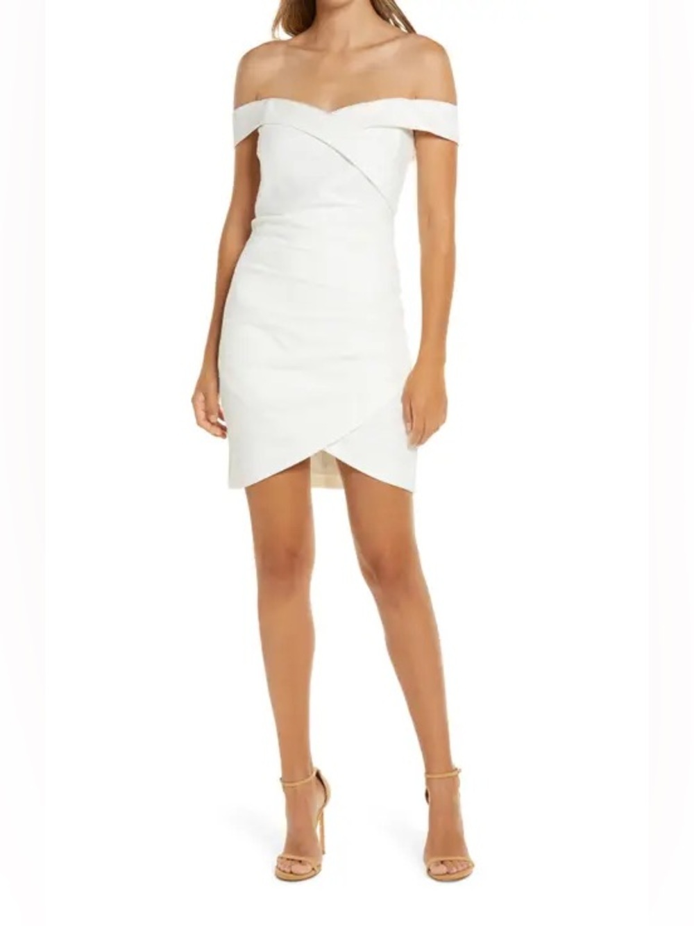 Lavish Alice Off the Shoulder Wrap Look Mini Dress White Medium